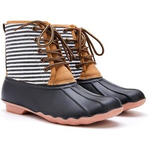 Stylish Striped Black and Tan Women's Boots